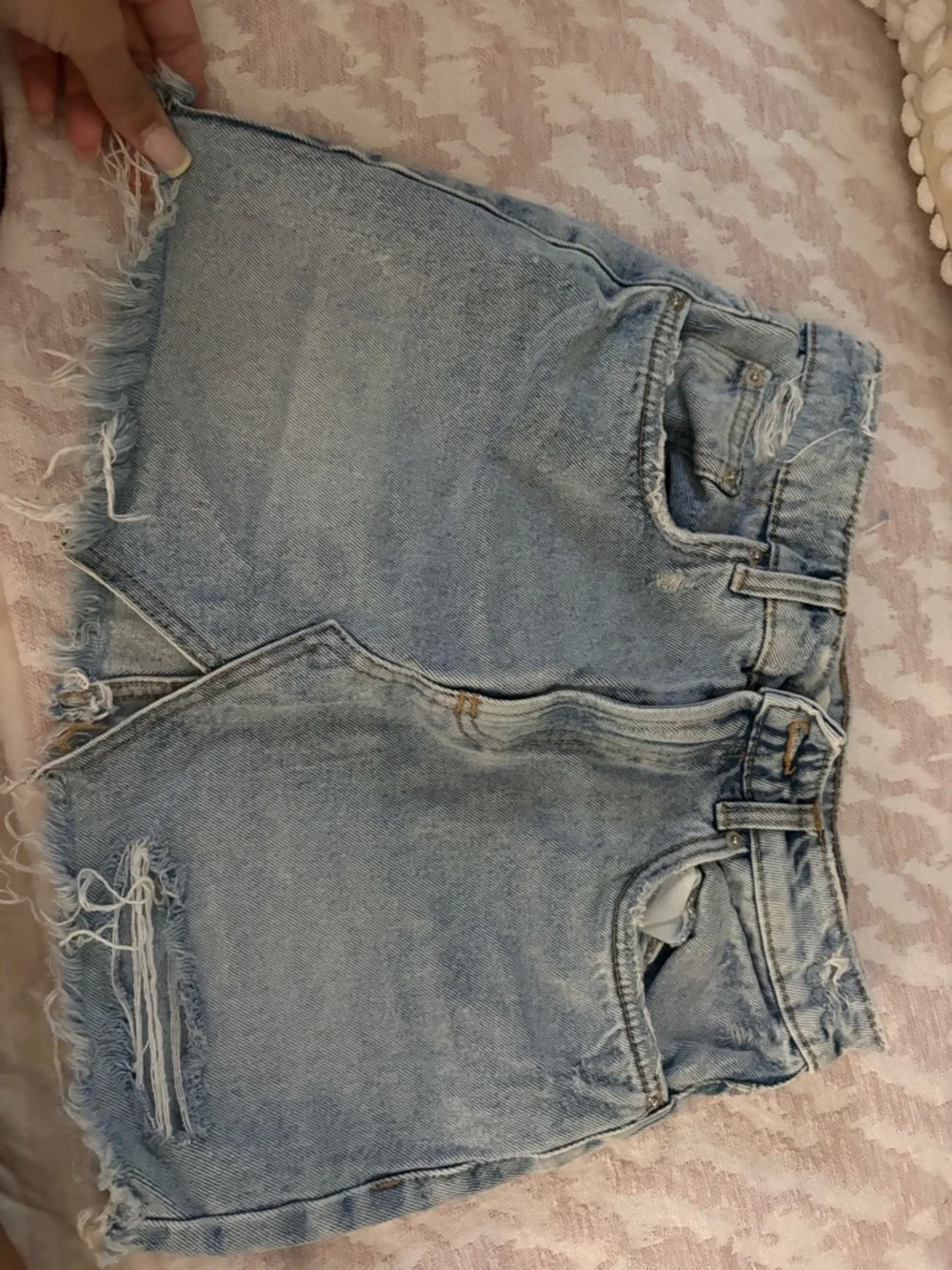 Zara Light Wash Distressed Denim Mini Skirt - Picture 4 of 4